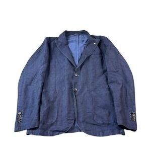 Hackett London Indigo Dyed Unstructured Cotton Linen Mens Current Blazer Sz 42R